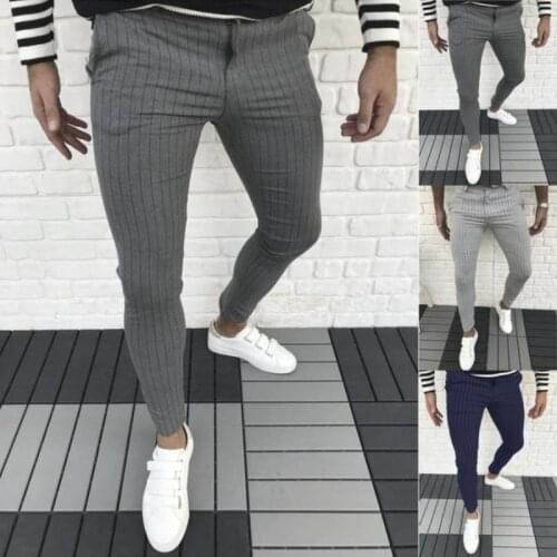 Mens Casual Pants Striped Elastic Four Season Business Dress Pants Straight Slim Fit Man Suit Pants Korean Streetwear Joggers