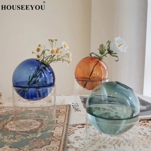 Living Room Decoration Glass Bottle For Flowers Modern Nordic Spherical Hydroponic Tabletop Vase Transparent