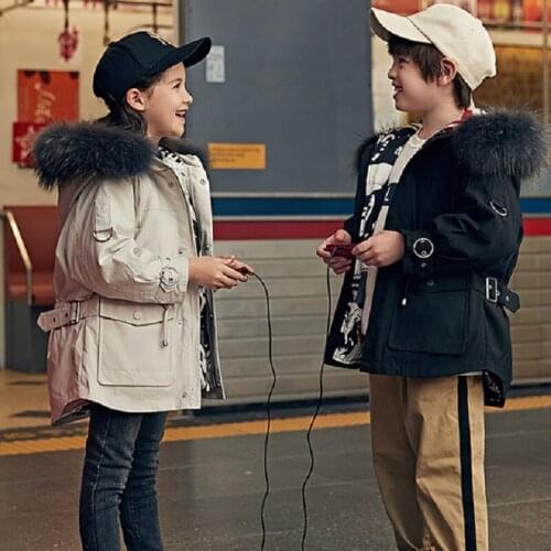 Winter High Quality Childrens White Duck Down Jacket Girls Fashion Hooded Fur Collar Zipper Thicken Warm Coat For Girls Clothes