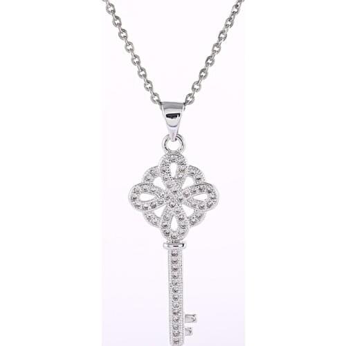 Diy Micro Pave Jewelry Shining Zircon Flower Key Necklaces Pendants For Women Handmade Choker Chain Necklace Bijoux Femme Gifts