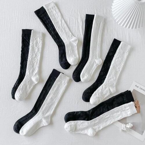 Jk Cotton Stockings Women Lolita White High Knee Socks Woman Print Thin Long Stockings Leg Girls Dress Calcetine Medias