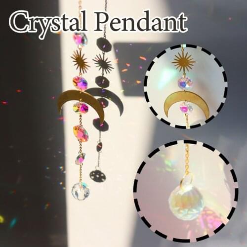 Crystal Windchimes Star Moon Pendant Handmade Sun Catcher Light Catcher Handmade Garden Window Wedding Curtain Chandelier Decor