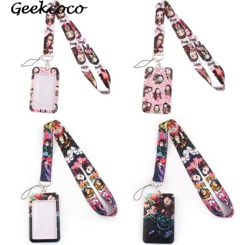 J1976 Anime ID Card Holder With Lanyard For Keychain Key Badge Mobile Phone Keyring Women Men Neck Strap With DIY Card Cover