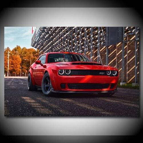 Dodge 2018 Challenger SRT Demon Red Metallic Car Picture Silk Wall Art Painting Canvas Posters and Prints For Living Room Decor