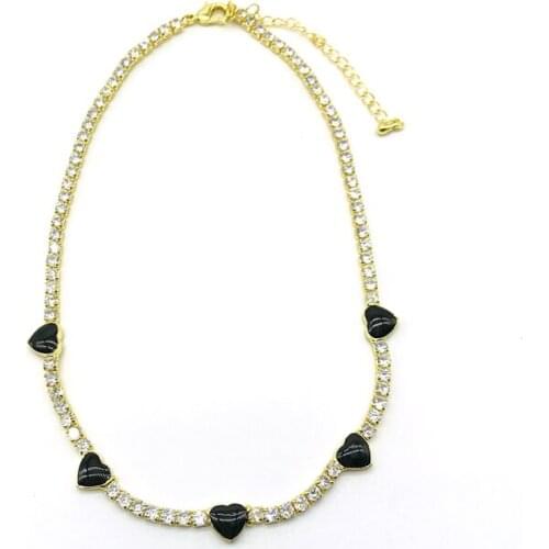 5pcs/lot New Arrival Tennis Chain Chocker With Enamel Heart Clear CZ Women Necklace