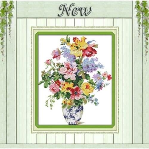 Colorful vase Flowers blooming Painting Counted Printed on Canvas DMC 14CT 11CT DIY Cross Stitch Needlework Sets Embroidery Kits