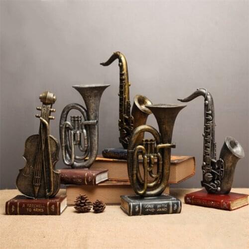 Creative Home Decor Furnishings Modern Violin Model Retro Musical Instrument Ornaments Resin Crafts Saxophone Figurine Gift
