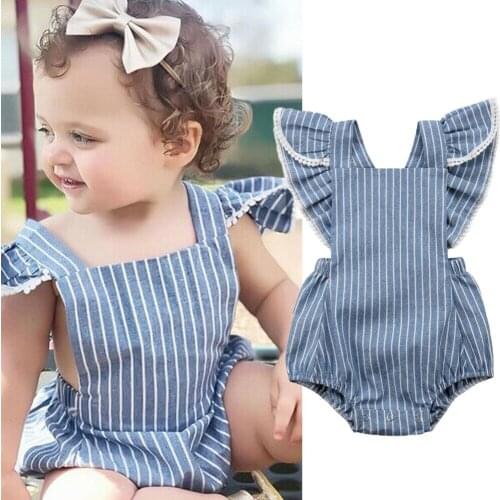 Citgeett Summer Newborn Baby Girl Stripe Flying Sleeves Striped Fashion Bodysuit Summer Clothes Blue Outfit SS