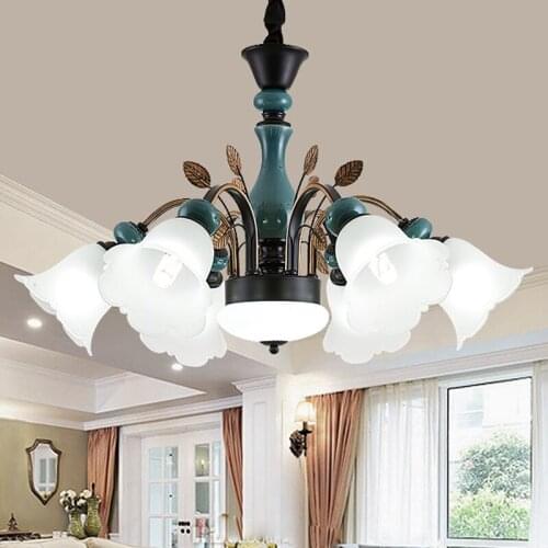 Home Living Room Chandeliers American Simple Dining Room Hanging Lamps Bedroom Lights European Wrought Iron Chandelier Lighting