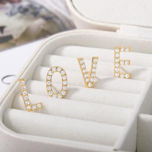 Fashion A~Z English Letter Zircon Brooch For Women Men Gold Color Stainless Steel Cute Crystal Jewelry Couple Friend Gifts