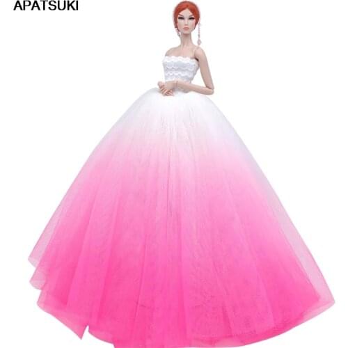 Gradient Pink Fashion Doll Clothes Wedding Dress For Barbie Dolls Outfits For 1/6 BJD Doll Accessories Toys For Children