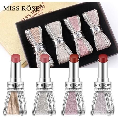 MISS ROSE Diamond Bowknot Lipstick Sweet and Colorful Stars Four Lipstick Set