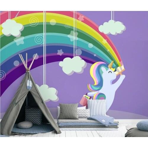 Bacal Custom Mural Wallpaper 3D Cartoon Purple Rainbow Flowers Princess Room Boys Girls Bedroom Decor Wall Painting Home Decor