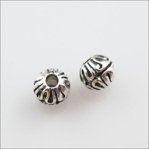 New 50Pcs Tibetan Silver Flower Round Ball Spacer Beads Charms 6mm