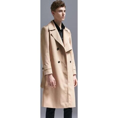 New Man Coat Long Plus Size 6xl Solid Color Double Breasted British Men Overcoat With Belt Fashion New Jackets Men Trench Man
