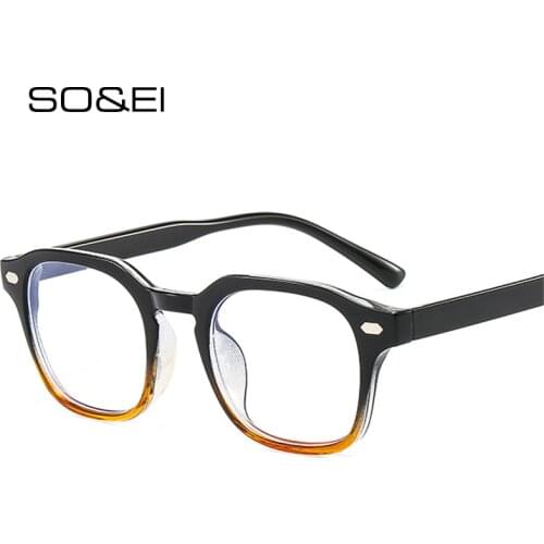 SO&EI Vintage Nail Square Women Glasses Frame Clear Anti-Blu-Ray Eyewear Fashion Men Optical Champagne Frame Computer Goggles