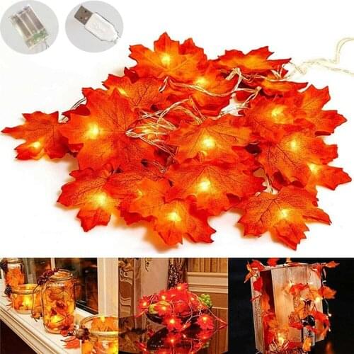 Autumn Decoration 6M 40 Lights Maple Leaves Garland Led Fairy Lights for Christmas Halloween Decoration DIY Wreath Silk Flower