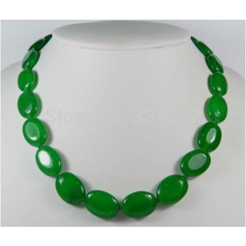 13x18mm Green jade Oval Beads Necklace 18"