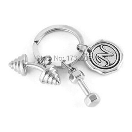 Personalized Alloy Barbell Dumbbell Initial Letter N Fitness Gym Key Rings
