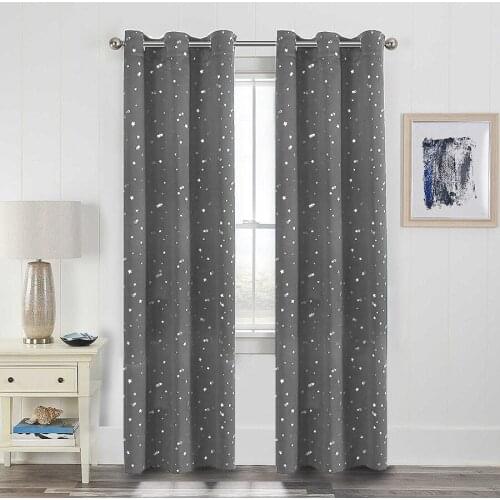 Grey Grommet Top Star Color Semi-Blackout Door Curtain For Living Room Divided Doorway Curtain Thermal Modern Drapes
