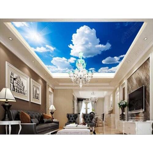 Custom photo wallpaper 3d ceiling wallpaper HD sky blue sky white clouds ceiling mural background wall papers for living room