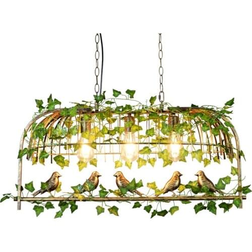 Industrial Personal Green Plants Iron Bird Droplight Coffee Restaurant Milk Tea Hot Pot Clothing Store Cage Retro Pendent Lamp