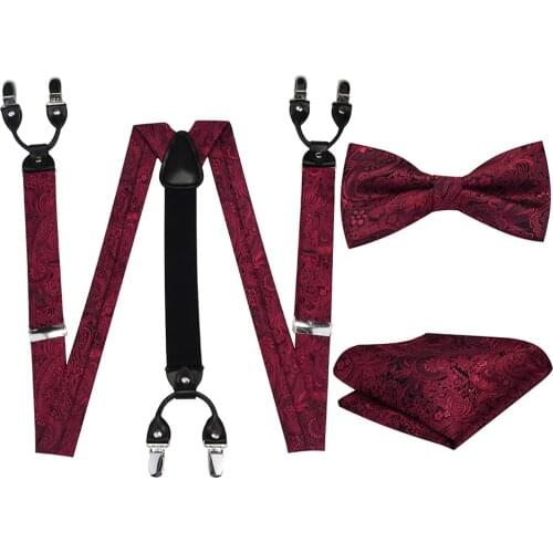Adjustable Adult Suspender Straps Y Shape Clip-on Bowtie Pocket Square Set Mens Suspenders 6 Clip Pants Braces Suit Business