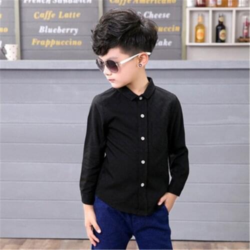 Shirts Long Sleeve Turn-down Collar Solid White Black Kids School Shirt For Boys Tops Boy Party Formal Uniforms Clothes Children