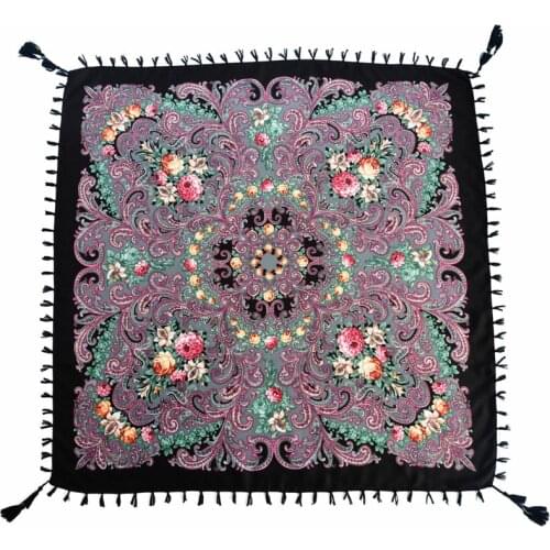 Russian Hot Sale National Style Women Fringed Scarf Hijabs Squar Shawl All-Match Headband Bandage Bufanda Woman Scarves 90x90cm