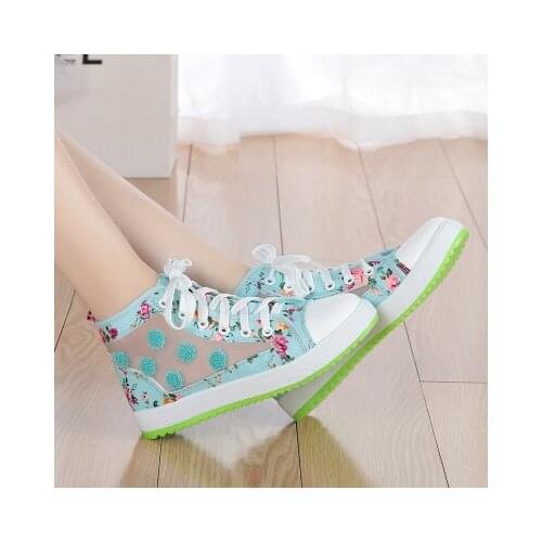 2020 Spring Fall Flat Canvas Shoes Big Girls Casual Floral High Top Mesh Gauze Splicing Canvas Sandals Kids Sports Shoes X335