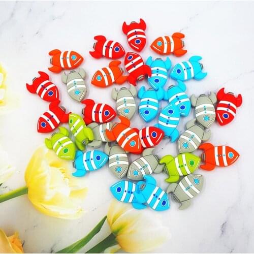Chenkai 50PCS Silicone Rocket Beads Baby Teething BPA Free DIY Infant Soothing Pacifier Nursing Bracelet Toys Accessory