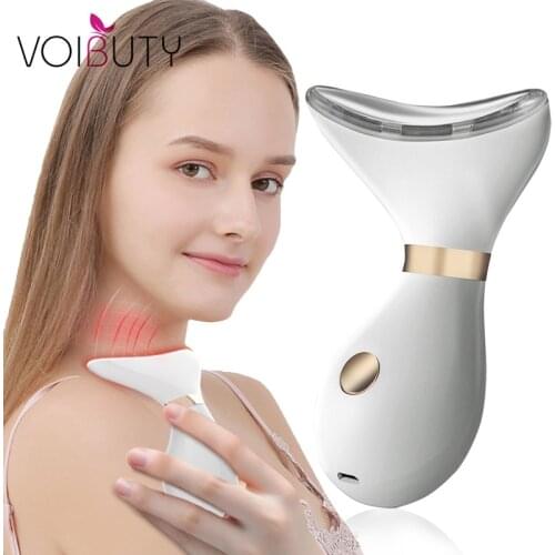 LED Photon Therapy Heating Neck Double Chin Removal Massager Face Skin Lifting Tighten Vibration Anti-Aging Device Beauty Care