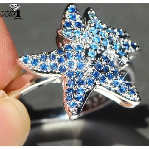 YaYI Jewelry Fashion Princess Cut Prong Setting Blue AAA Cubic Zirconia Silver Color Engagement Wedding Party Leaves Gift Rings