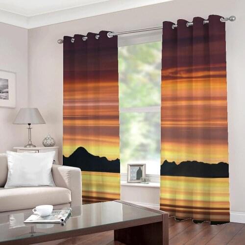 Simple Style Sunset Glow Sea River Scenery Photo Curtains Custom 3d Blackout Dusk Seaside Living Room Window Drapes Indoor Sets