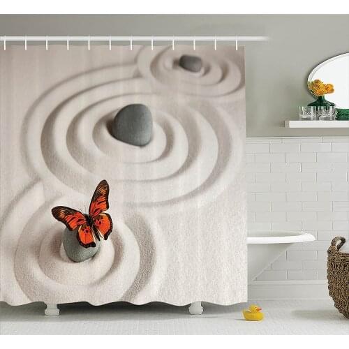 Butterflies Shower Curtain Zen Rock On The Sand Butterfly Serenity Life Cycle Nature Meditation Decor Bathroom Accessories