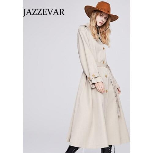 JAZZEVAR Mid-length windbreaker womens autumn 2021 new coat British style design loose lapel coat women