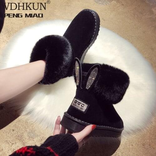 Ankle Boots for Women Women Boots Genuine Leather Real Fox Fur Brand Winter Shoes Warm Black Round Toe Casual Female Snow Boots