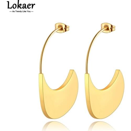 Lokaer Fashion 14K Gold Stainless Steel Geometry Bag Shape Earrings Bohemia Party Jewelry For Women серьги 2021 тренд E21105