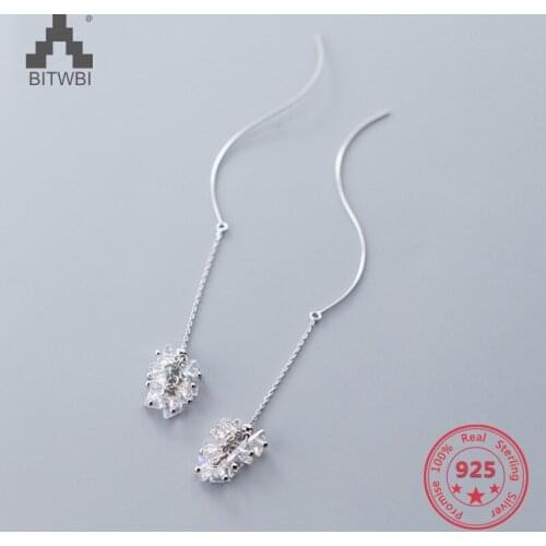 Hot Style S925 Sterling Silver Fashion Personality Zircon Drop Chain Line Earring Women Jewelry for Party