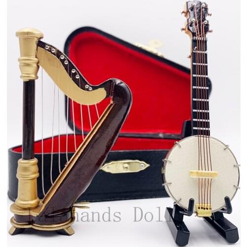 1:12 Doll House Mini Instrument Retro Scene Model Miniature Art Prop BJD Guzheng Harp Banjo