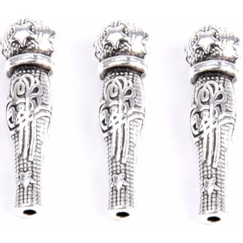 10Pcs European Tube Charms Beads Zinc Alloy Antique Silver Plated Connector Spacer Beads for Jewelry Making