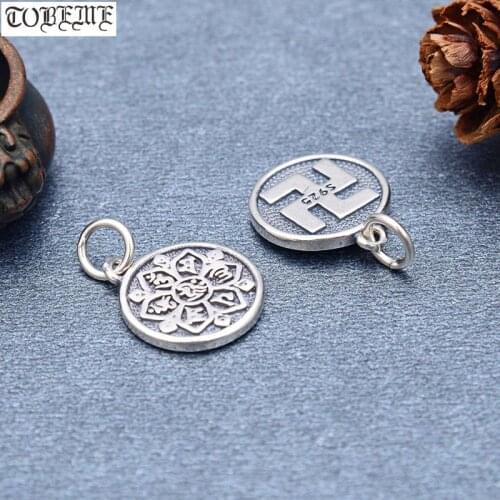 100% 925 Silver Tibetan Six Words Proverb Charm Buddhist Wanzi Small Pendant Tibetan Lucky Symbol Amulet