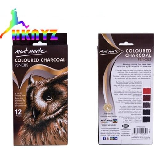 1sets Mont Mart 12pc/set Color charcoal pencil 12 color drawing sketch color art carbon pen Student sketch suit art supplies
