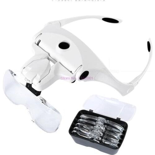 20pcs Headband Magnifier Glasses With LED Light, Head Mount Magnifier Reading Magnifying Glasses for Jeweler Loupe Craft