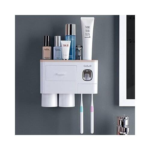 3 Color Home Bathroom Accessories Toothbrush Holder with Cups Automatic Toothpaste Squeezer for Bathroom Organizer Storage Rack