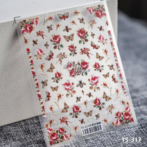 5D Plane Relief Rose Series Nail Sticker Frosted Thin Transparent Professional Nail Sticker Valentines Day Rose Style Sticker