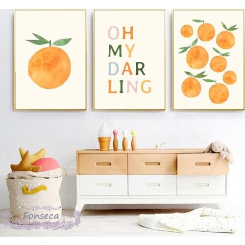 Watercolor Orange Canvas Painting Sweet Quotes Oh My Darling Poster and Print Wall Art Pictures Baby Kids Room Home Decortion