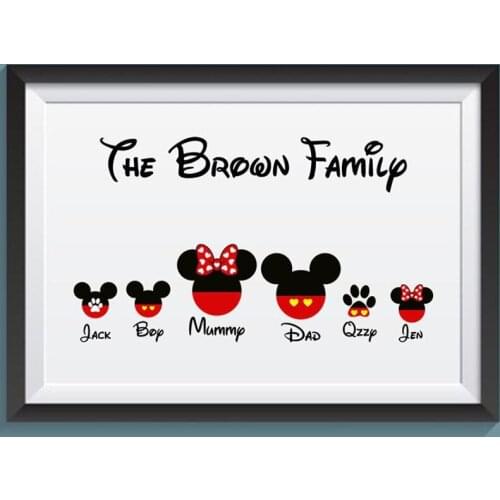 Full Drill 5D Diamond Painting Personalised Disney Mickey and Minnie Themed Family Pet Poster Wall Art Pictures for Home Decor