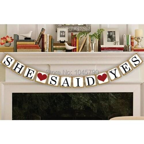 Free Shipping 1 X Golden Side SHE SAID YES Bunting Banner Wedding Photo Props Engagement Party Decoration Supplies