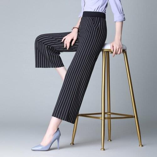 High Waist Black Striped Loose Wide leg Pants Spring Summer Capri Pants Womens Korean Casual Women Pants